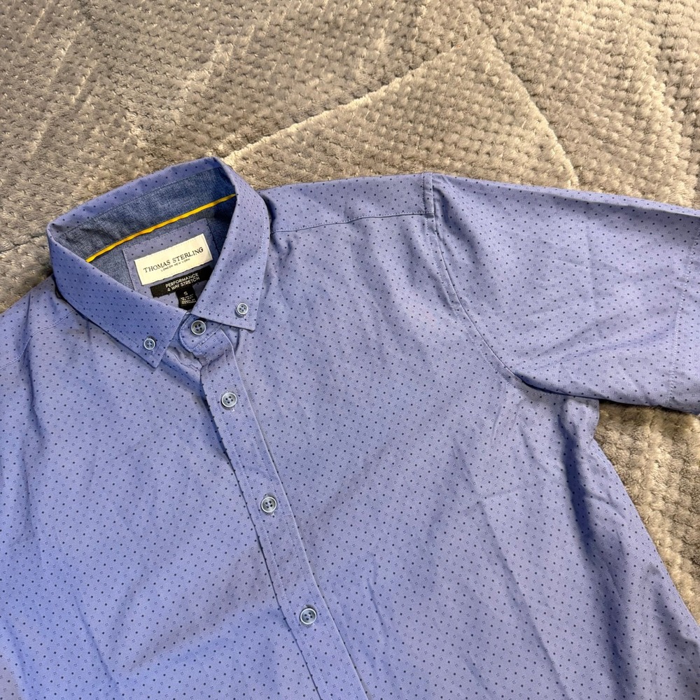 Thomas Sterling Mens Performance 4 Way Stretch Short Sleeve Shirt Blue Small